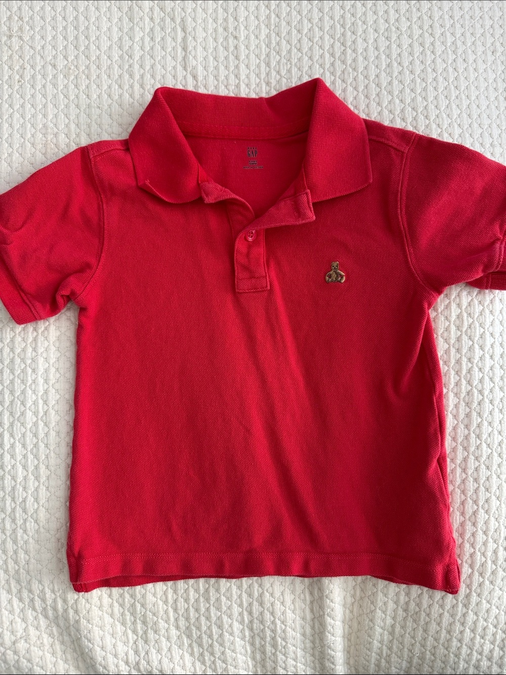 GAP Bright Red Polo with Embroidered Bear Patch